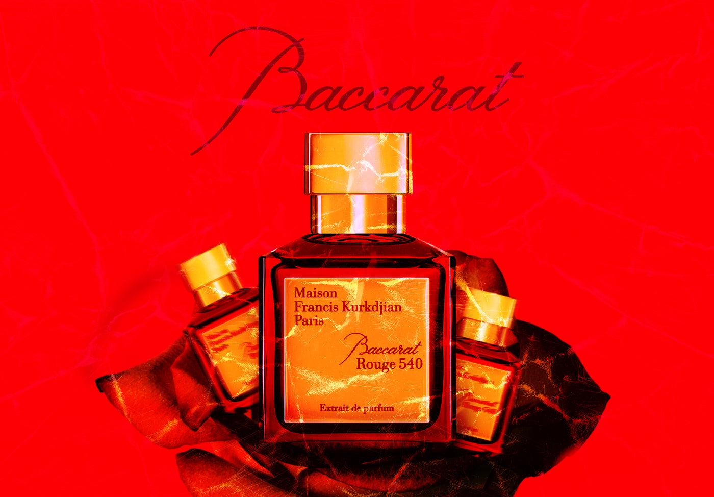 Baccarat perfume bottle on a red background