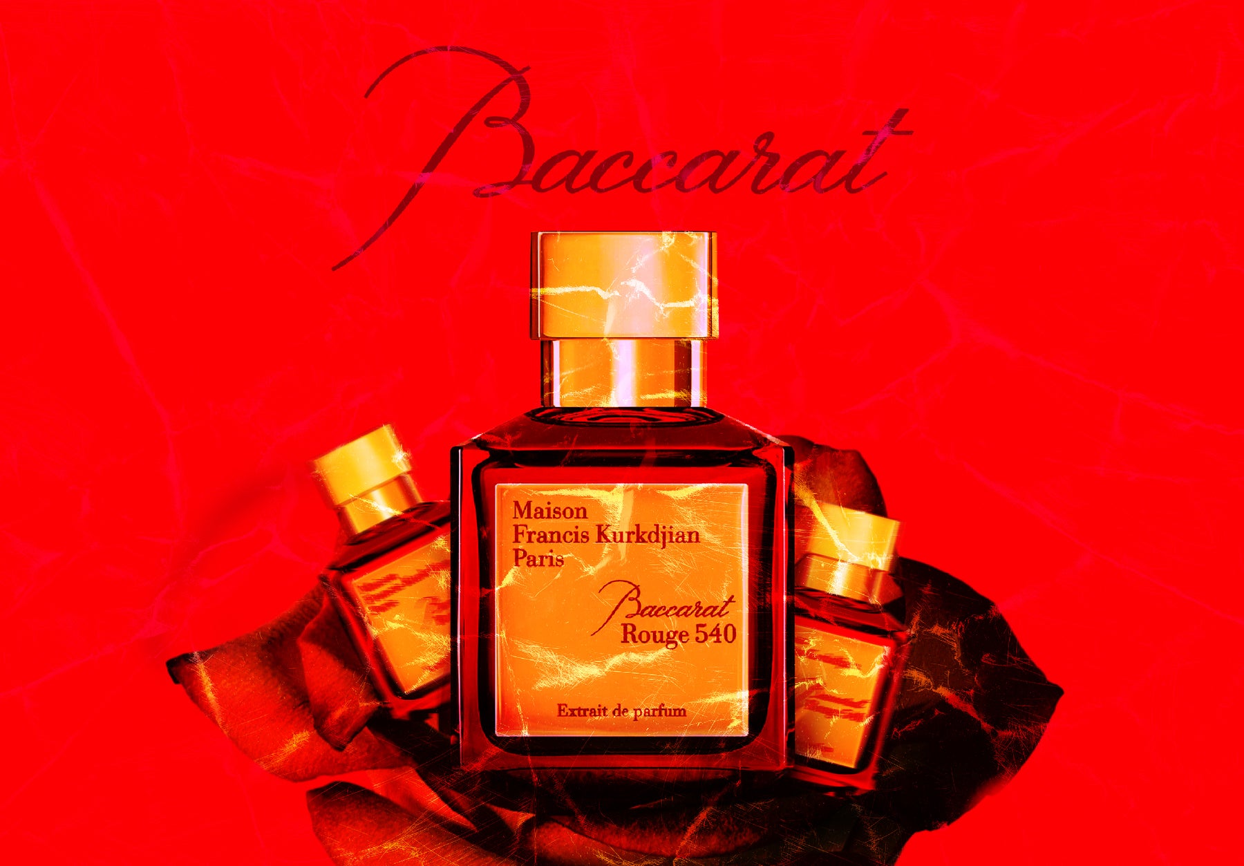 Baccarat perfume bottle on a red background