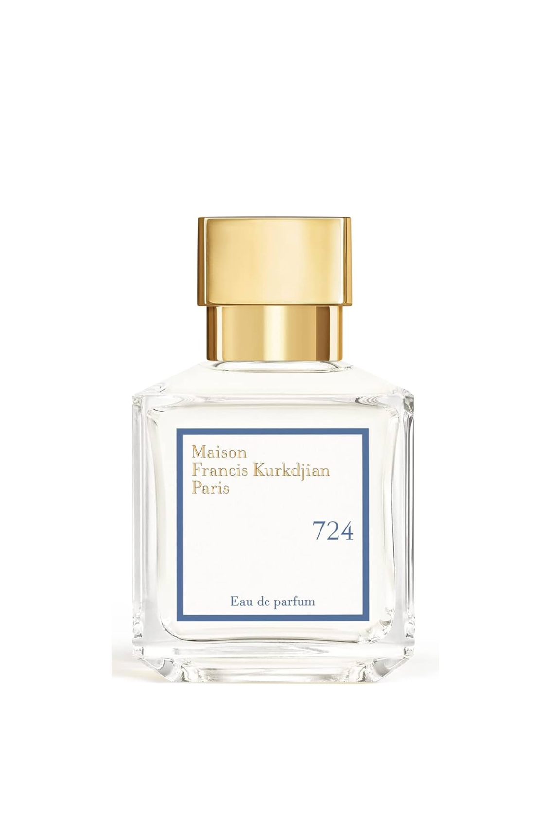 Maison Francis Kurkdjian perfume bottle with gold cap on a white background